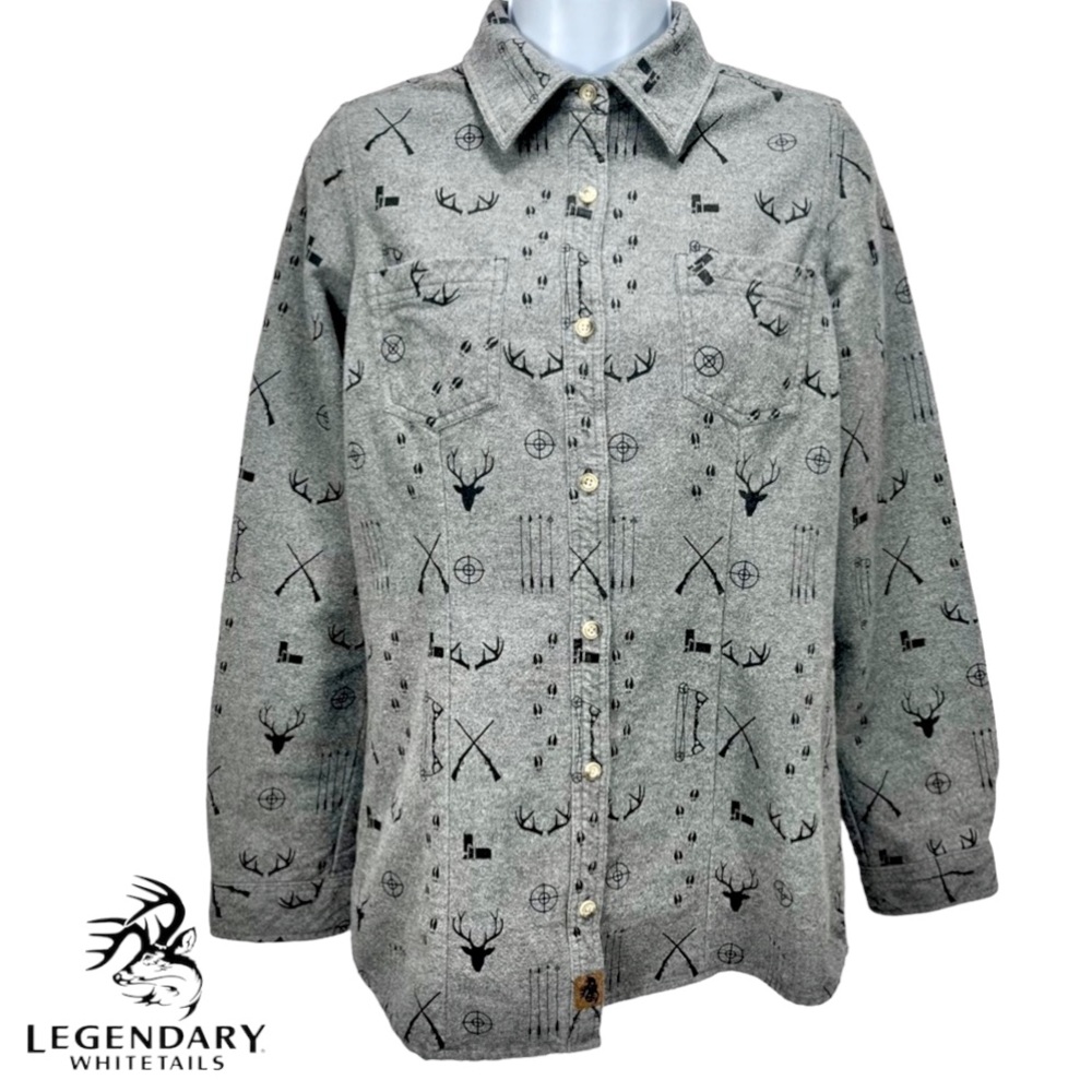 Legendary Whitetails Hunting Print Gray Long Sleeve Flannel Women’s Medium‎